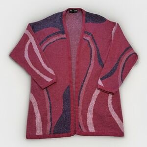 VTG James Kenrob by‎ Dalton Pink Metallic Swirl Open Cardigan Large Union Made